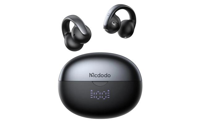 MCDODO HP-8160 Air O3 Clip-On Open-Ear Earbud LED Battery Display, Bluetooth 5.4, up to 24H Listening time with charging case - Black
